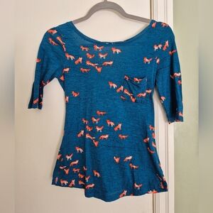 Anthropologie Reversible Fox-Print Tee, XS, Cotton, VGUC